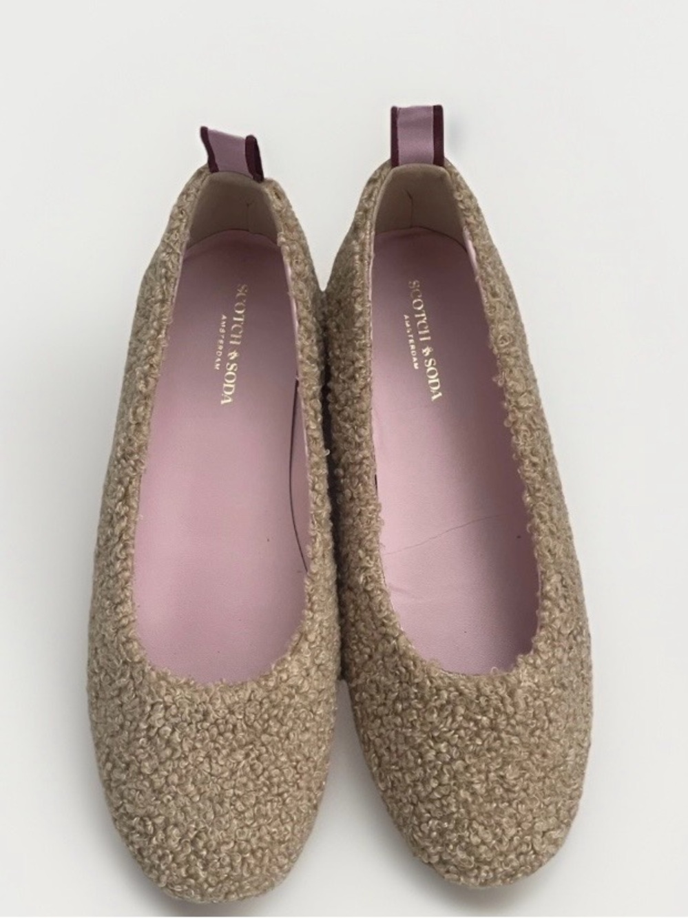 Scotch & Soda Beige Bouclé Ballet Flats with Pink Insole